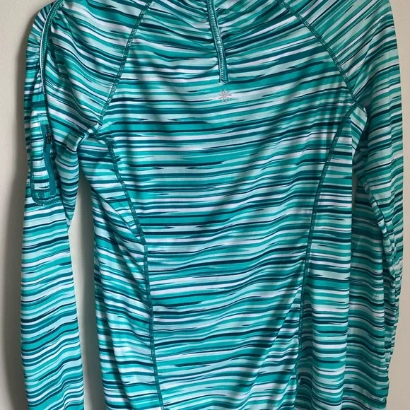 Athleta Striped Green and Blue Long Sleeve Athletic Runner’s Pullover - Picture 2 of 6